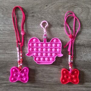 Kids Pop It Fidget Toy Bundle LOL Surprise Keychain Best Friends Necklaces Pink